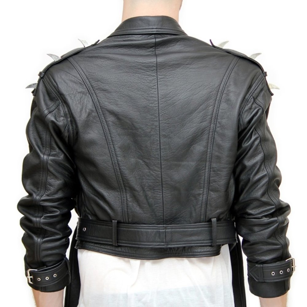Leather Punk Motorcycle Jacket with Spikes - Picture 5 of 8